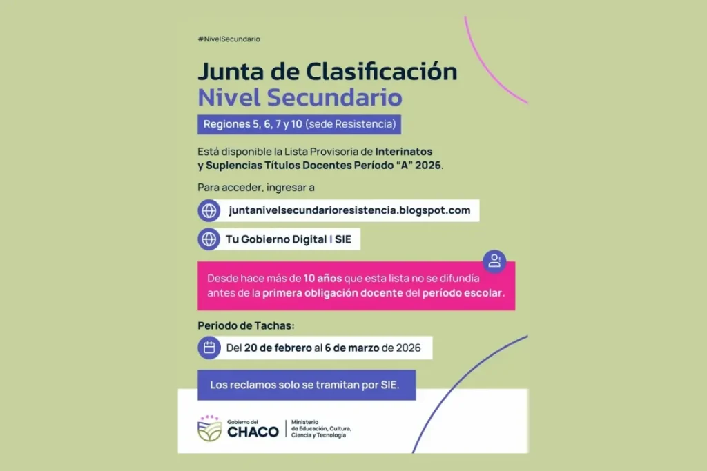 Publicaron la nómina provisoria 2026 para docentes de Secundaria